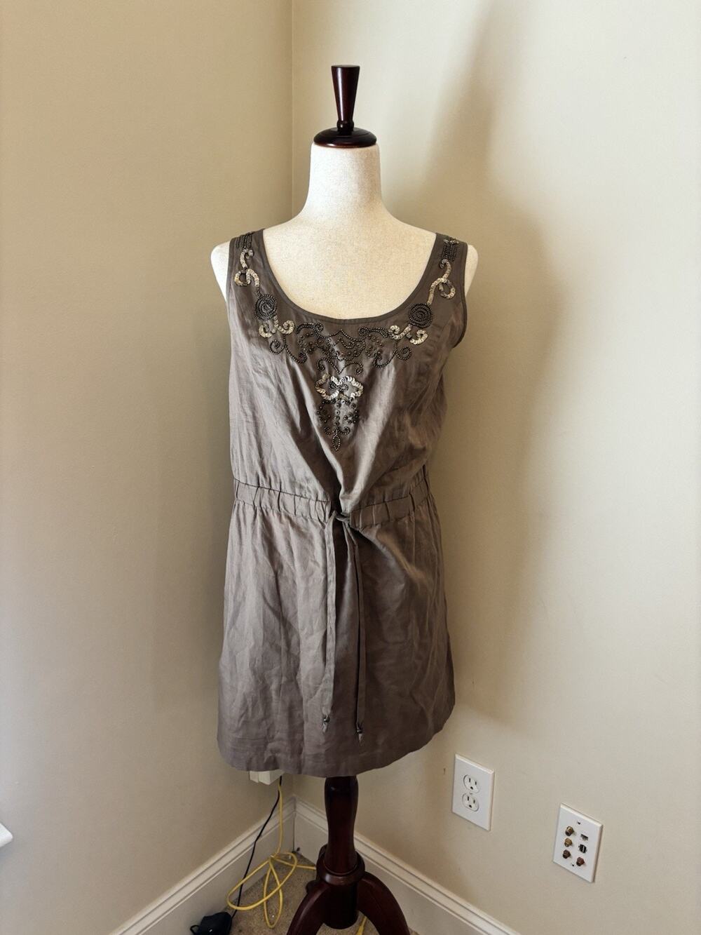 Ann Taylor Loft Dress NWT Sleeveless Beaded Tank Cotton Lightweight Boho Size 4